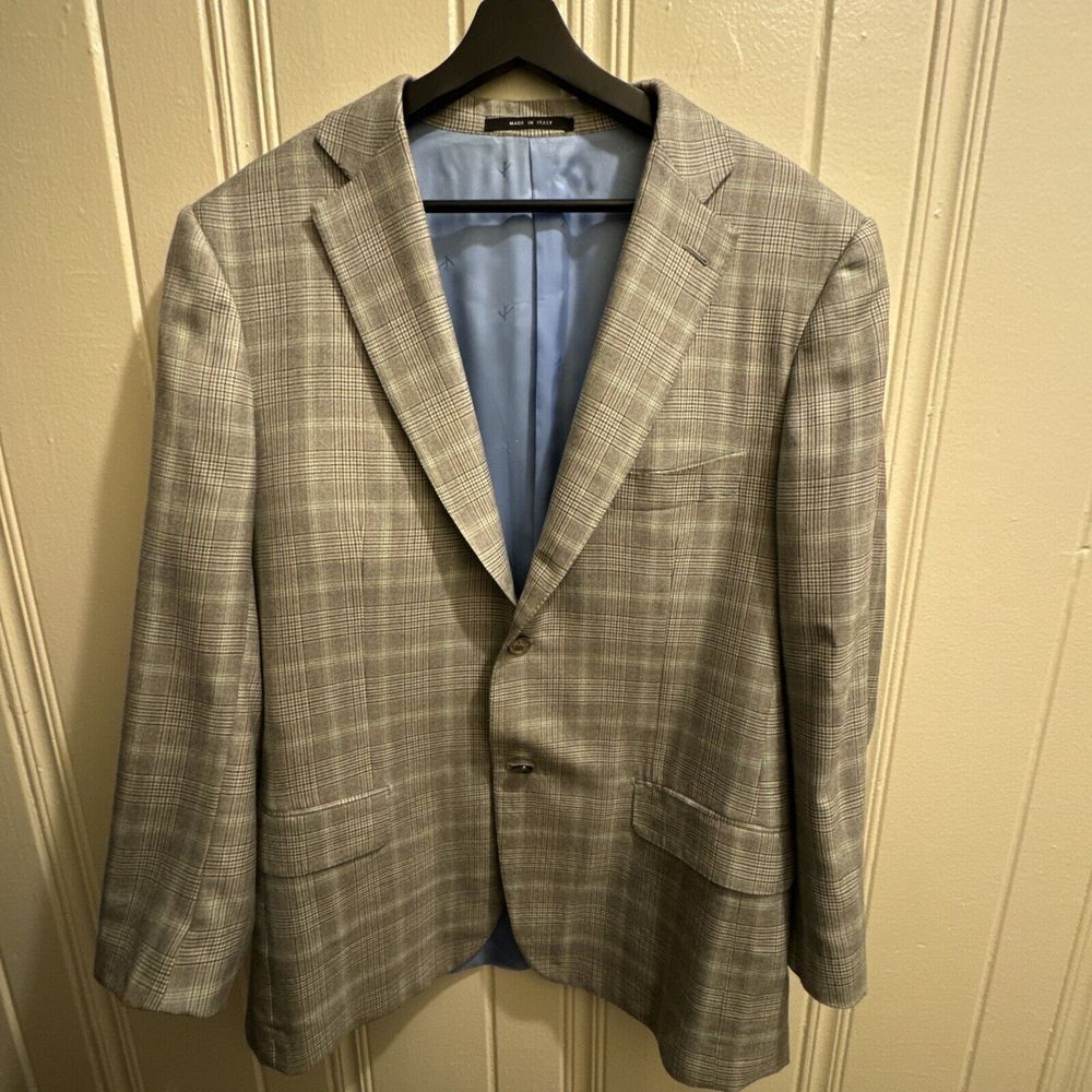 Isaia Sport Coat Mens 54EU/44US Cinnamon Green Sky Plaid AquaCashmere Blazer